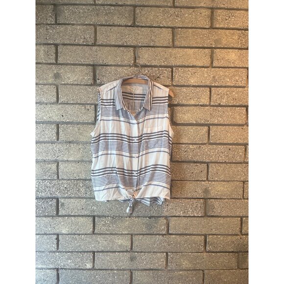 Beachlunchlounge Striped Sleeveless Button-Up Tie-Front Shirt XL - Picture 1 of 7